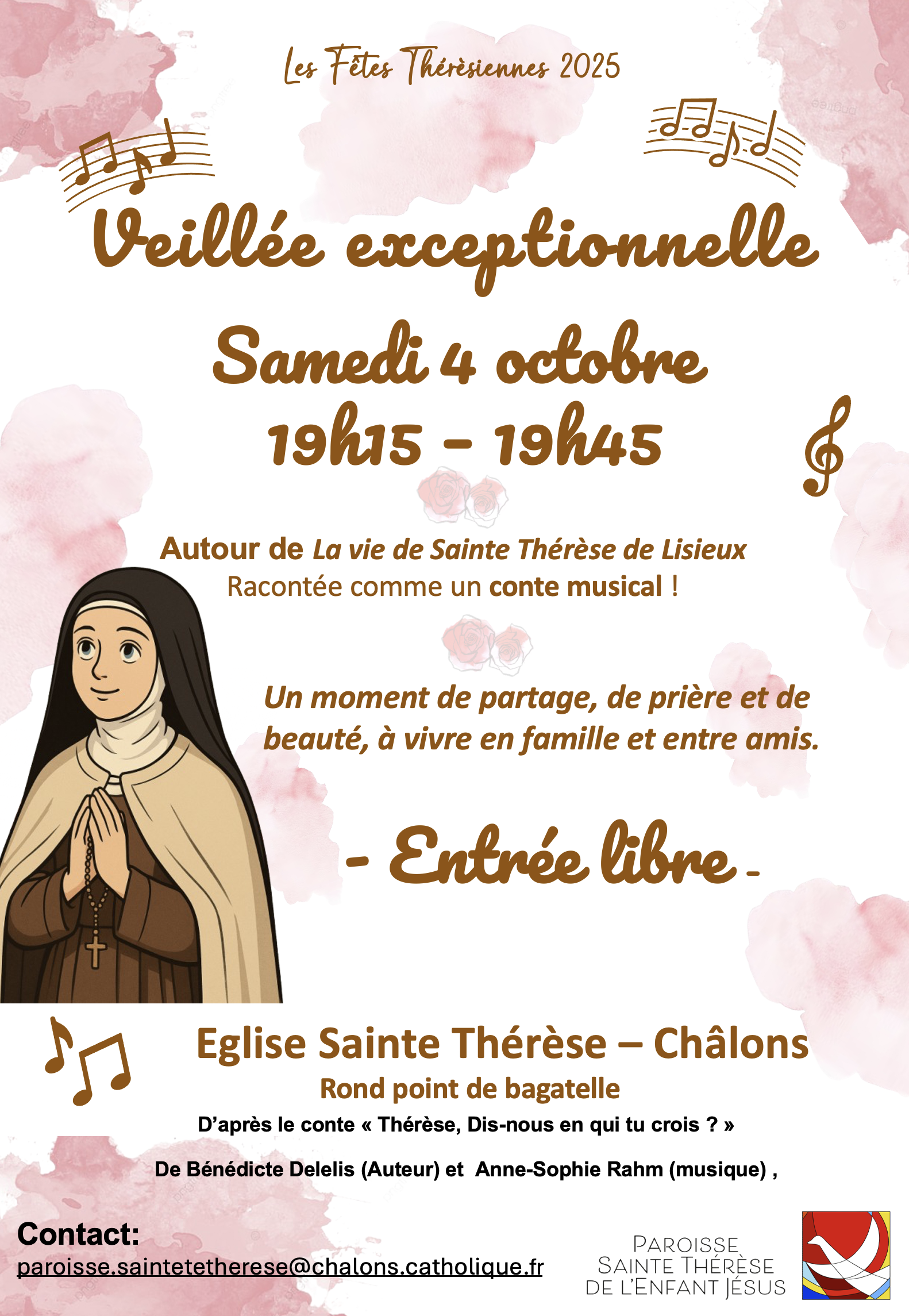 Affiche veillée Conte musical Vie de Ste Thérèse